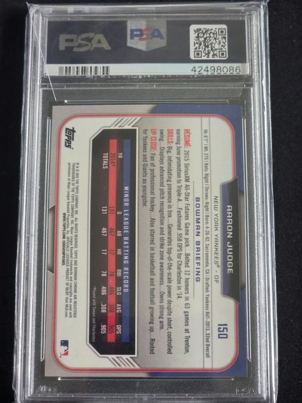 2015 Bowman Draft Aaron Judge Chrome #150  PSA 9 New York Yankees view 2