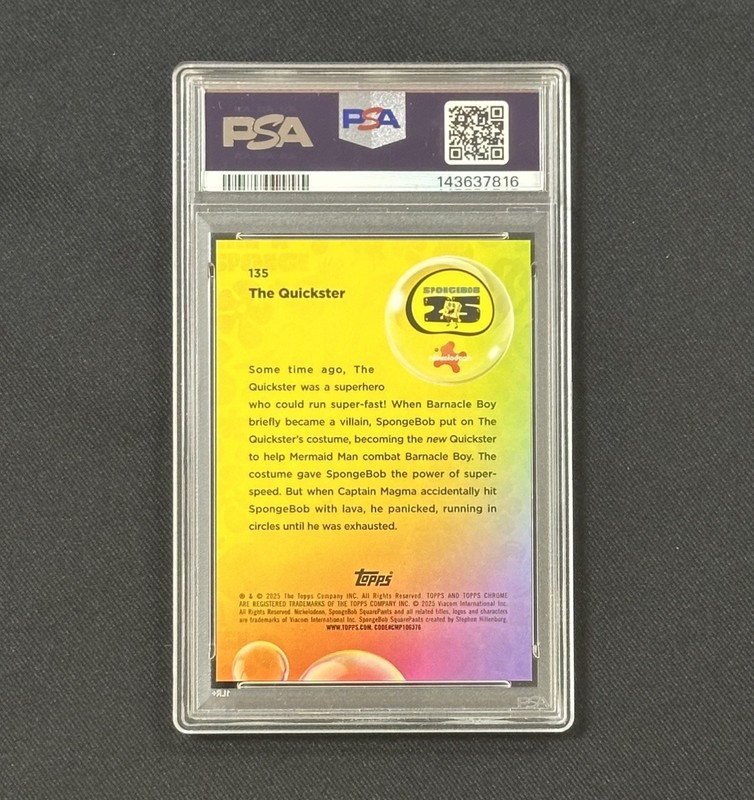 2025 Topps Chrome Sapphire Spongebob The Quickster Red /5 PSA 10 view 2