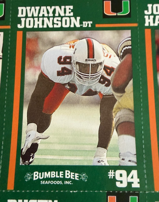 1994 Miami Hurricans Bumblebe Uncut Card Sheet with Dwayne Johnson,  Warren Sapp