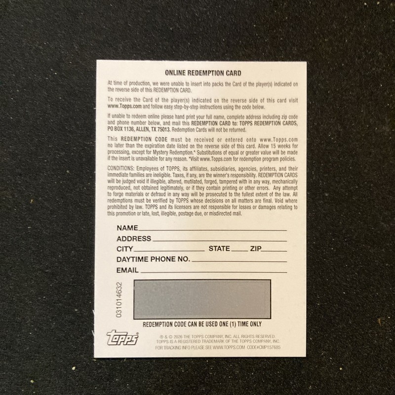 2026 Bowman Chase Burns #CRA-CB Redemption Chrome Auto Refractor Green Parallel view 2