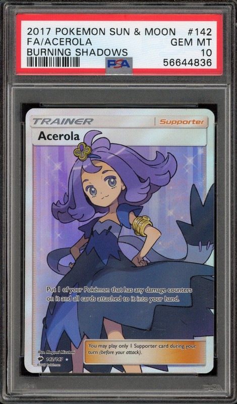 Pokemon Acerola Burning Shadows Full Art #142 PSA 10 Gem Mint