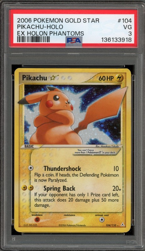 Pokemon Pikachu Gold Star EX Holon Phantoms Holo Ultra Rare #104 PSA 3