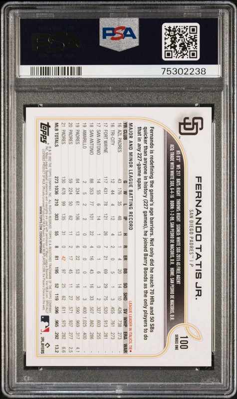 2022 TOPPS #100 FERNANDO TATIS JR. SP PSA9 view 2