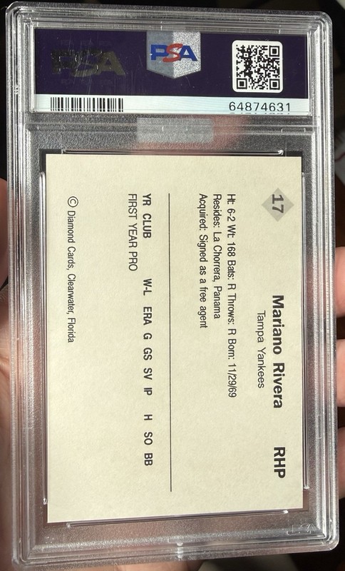 1990 Diamond Cards Mariano Rivera RC Rookie PSA 10 MBA GOLD #17 cc17 view 2