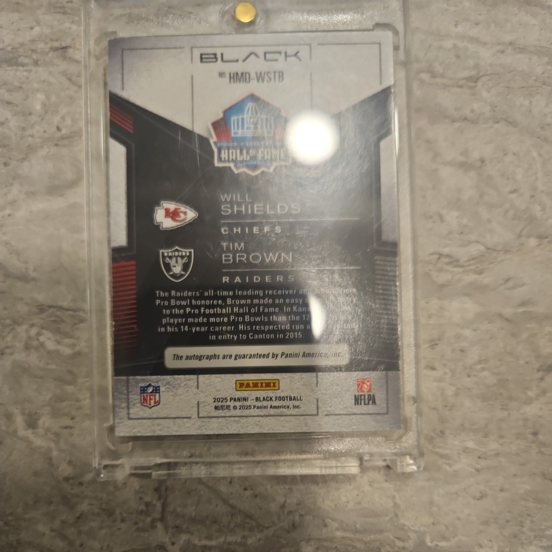 🔥1/1🔥 2025 Panini Black Hall Mates Dual Auto Will Shields / Tim Brown 🔥1/1🔥 view 2