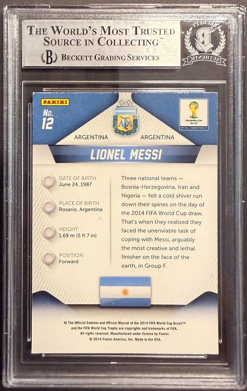 2014 Panini Prizm FIFA World Cup #12 Lionel Messi Beckett AUTO AUTHENTIC view 2