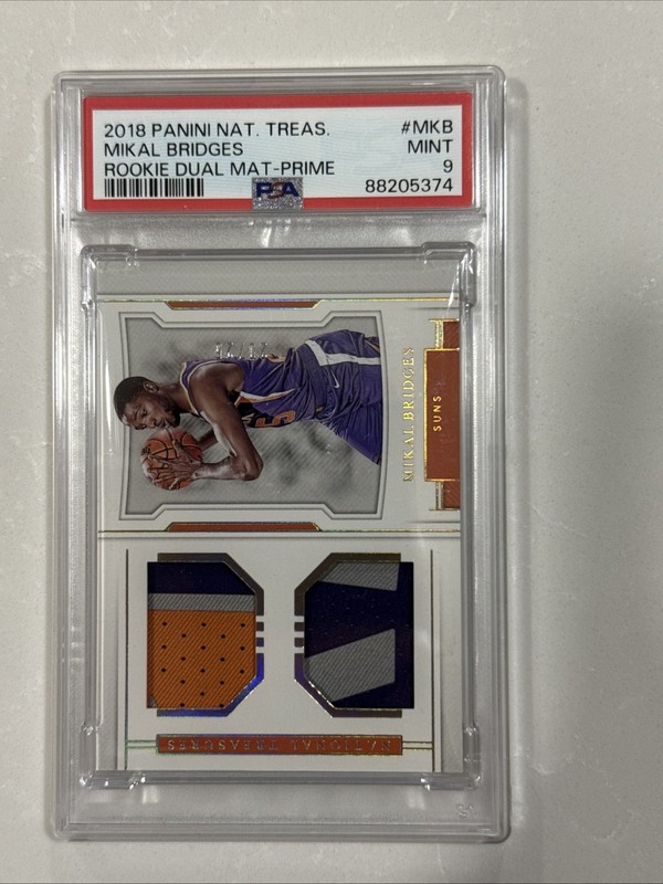 2018 Panini National Treasures /25 Mikal Bridges Rookie Dual Materials PSA 9