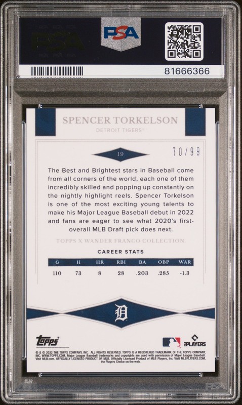 2022 Topps x Wander Franco #19 Spencer Torkelson Green PSA 9 #/99 view 2