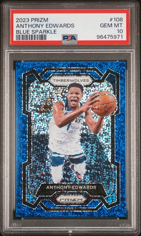 2023 Prizm 108 Anthony Edwards Blue Sparkle /144 💥PSA 10 💥pop 21 Color Match