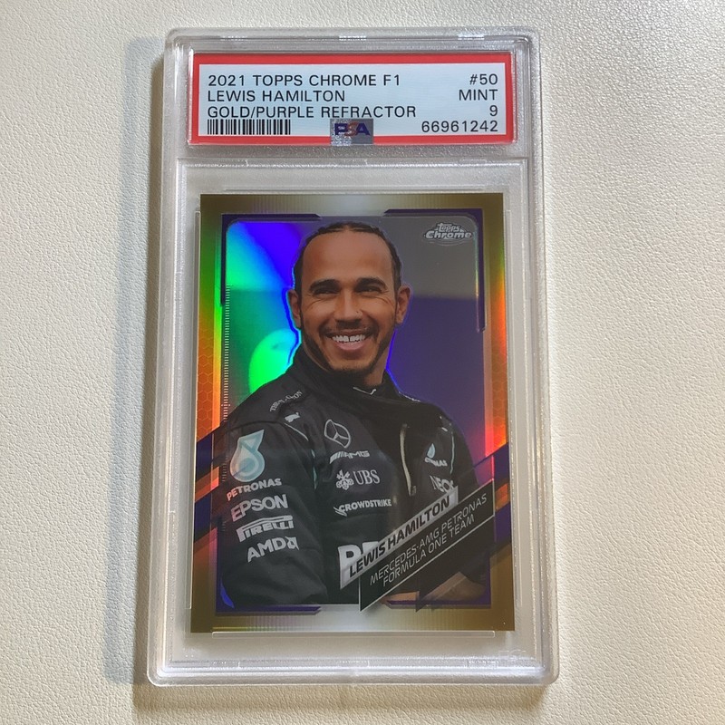 2021 Topps Chrome F1 #50 Lewis Hamilton Gold/Purple Refractor Portrait PSA 9