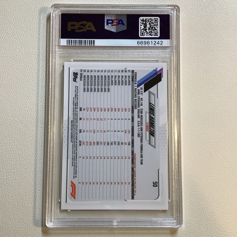 2021 Topps Chrome F1 #50 Lewis Hamilton Gold/Purple Refractor Portrait PSA 9 view 2