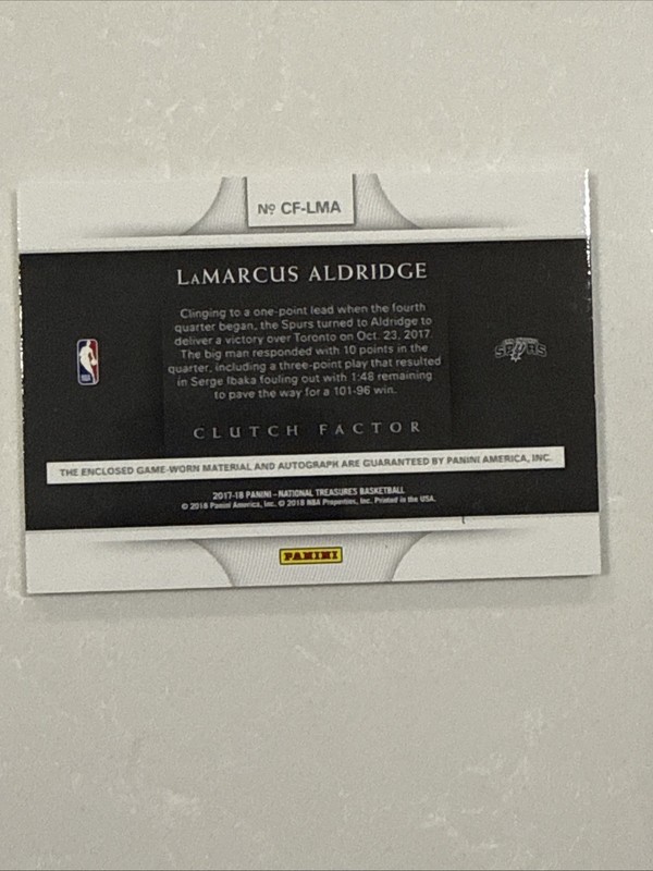 2017-2018 National Treasures NBA Game Worn Patch Auto LAMARCUS ALDRIDGE 23/25 view 2