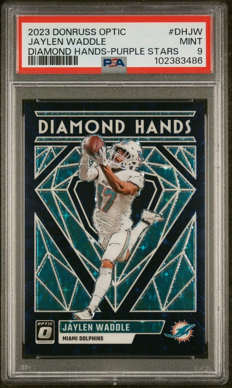 2023 Panini Donruss Optic Diamond Hands Jaylen Waddle Purple Stars /25 PSA 9