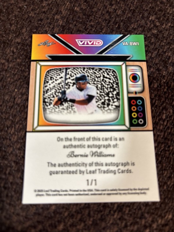 2025 Leaf Vivid Baseball Bernie Williams Auto Memories 1/1 view 2