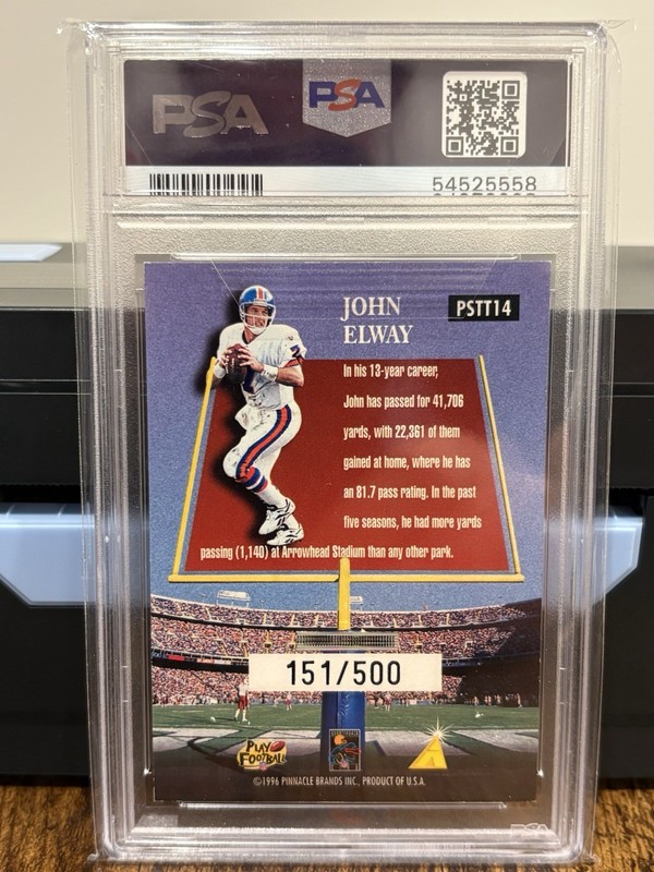 1996 Summit #14 John Elway Turf Team Foil /500 PSA 6 EX-MT Denver Broncos view 2