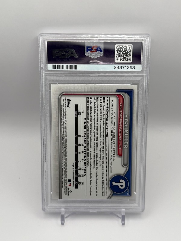 2024 Bowman Chrome Aidan Miller 1st Bowman Gold /50 PSA 10 Phillies view 2
