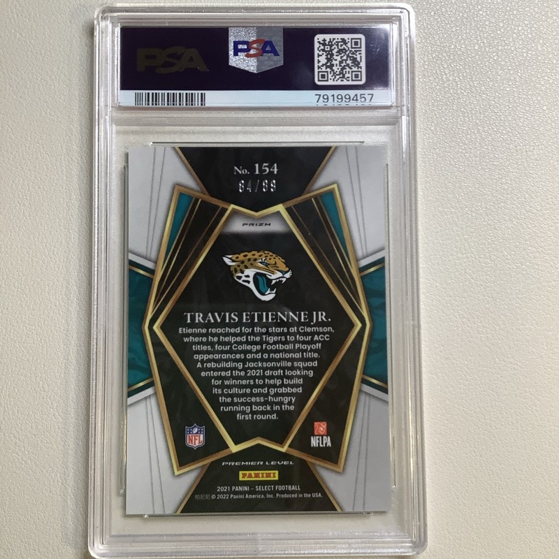 Travis Etienne Jr 2021 Panini Select Dragon Scale Rookie PSA 9 Jags/ Saints view 2