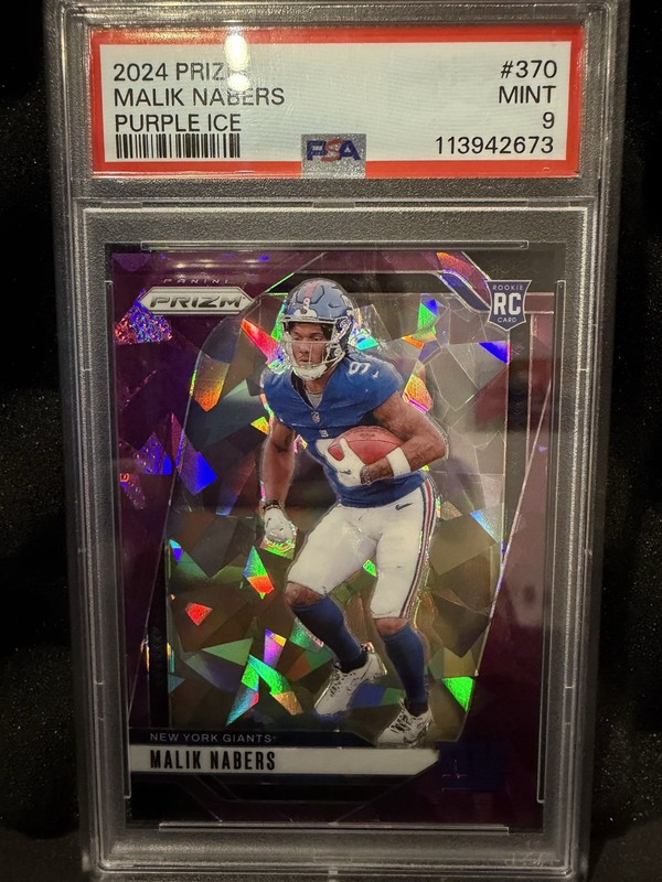 2024 Panini Prizm Rookies Malik Nabers #370 Purple Ice Prizm /225 PSA 9