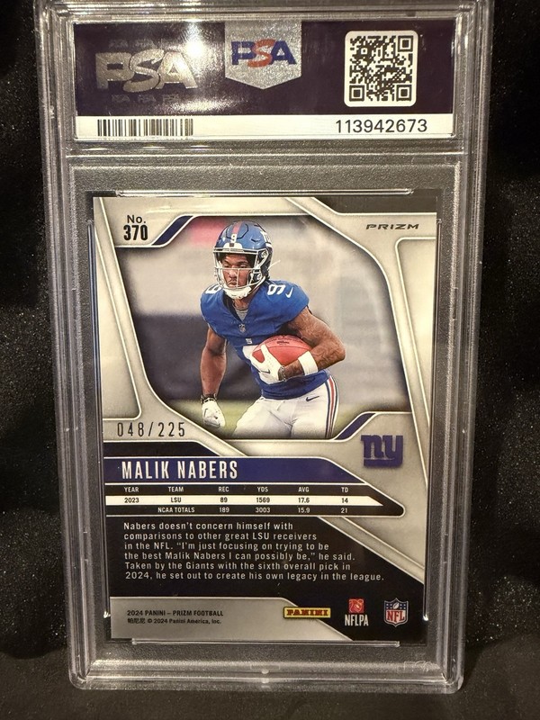 2024 Panini Prizm Rookies Malik Nabers #370 Purple Ice Prizm /225 PSA 9 view 2