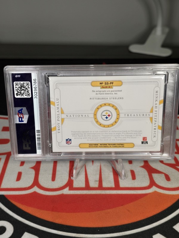 2020 Panini National Treasures Minkah Fitzpatrick Troy Polamalu Auto /25 PSA 10 view 2