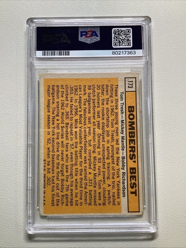 1963 Topps Bomber's Best Tresh/Mantle/Richardson PSA 2.5 New York Yankees #173 view 2