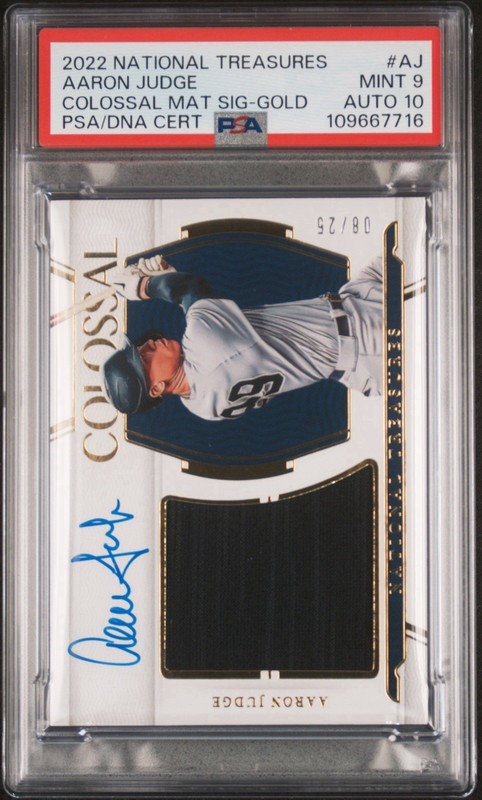 2022 National Treasures Aaron Judge Game Used Patch Auto Gold /25 PSA 9/10 Pop 1
