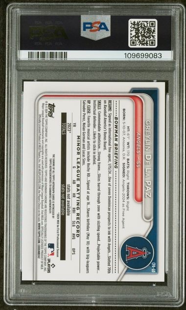 2024 Bowman Chrome GREYLIN DE LA PAZ Angels Orange Refractor /25  AUTO PSA 10 view 2