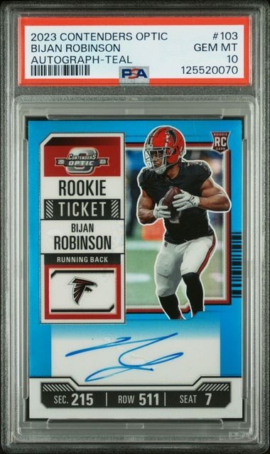 2023 Contenders Optic Bijan Robinson #103 Autograph Teal 73/99 PSA 10