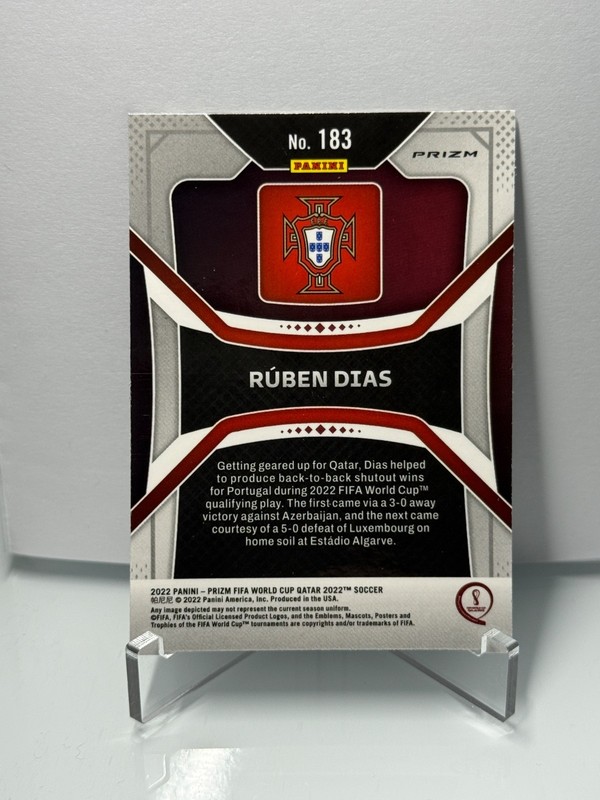 2022 Panini World Cup Prizm Zebra Prizm SSP #183 Ruben Dias Portugal view 2