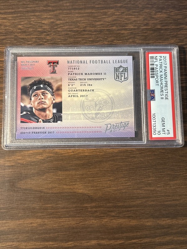 2017 Panini Prestige Patrick Mahomes II RC Rookie NFL Passport #5 PSA 10 view 2