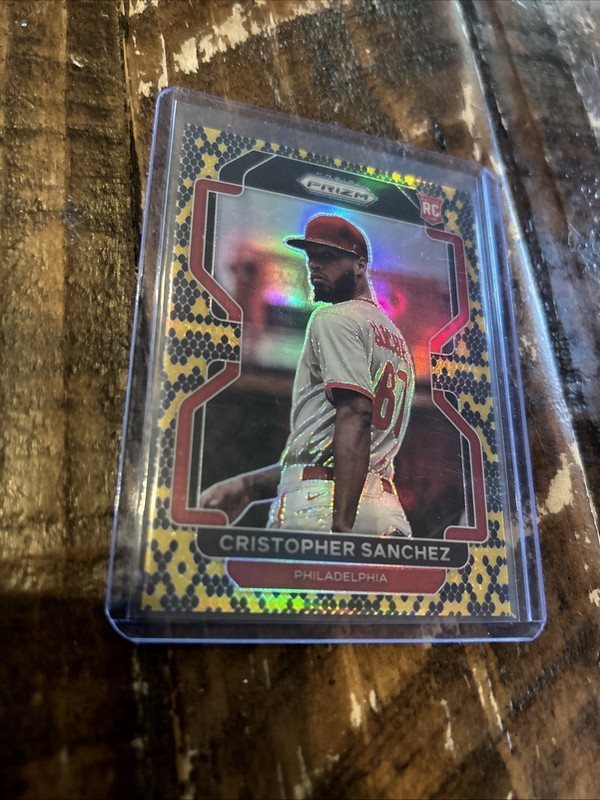 2022 Prizm Christopher Sanchez Black/Gold Snakeskin Prizm Rookie Card RC #/50 view 2