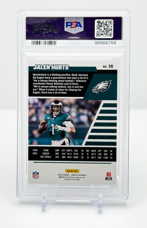 2022 Panini Zenith Football Artist Proof Silver Jalen Hurts #26/50 PSA 9 view 2