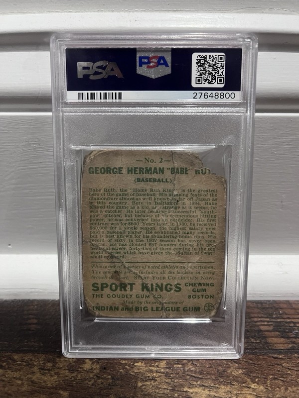 1933 Goudey Sport Kings #2 Babe Ruth - PSA 1 view 2
