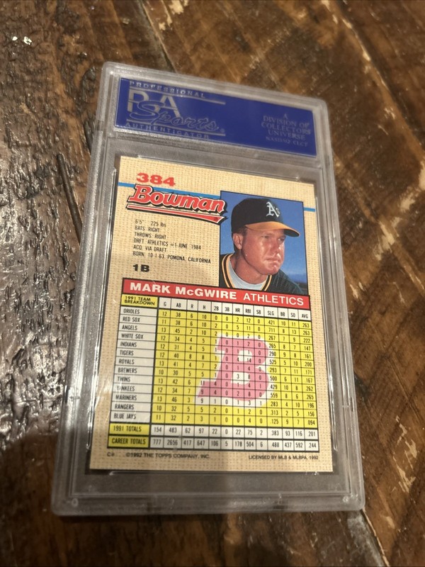 1992 Bowman #384 Mark McGwire Athletics PSA 10 GEM MINT view 2