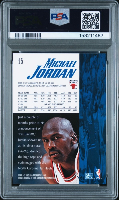 1995 Skybox PREMIUM #15 - MICHAEL JORDAN - Career Block Total Wrong -PSA NM 7 view 2