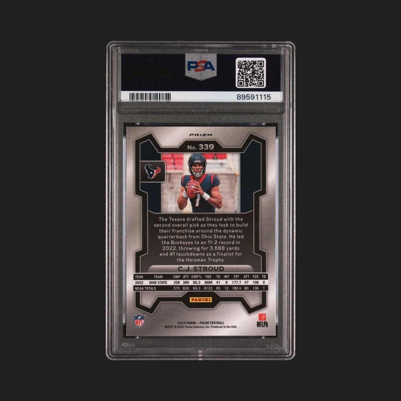 2023 Panini Prizm Rookie C.J. Stroud #339 Orange Disco PSA 10 Texans view 2