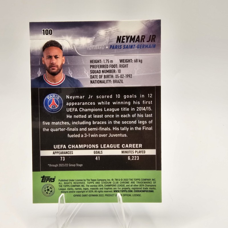 2021-22 Topps Stadium Club Chrome Uefa Champions League - Neymar Jr #100 view 2