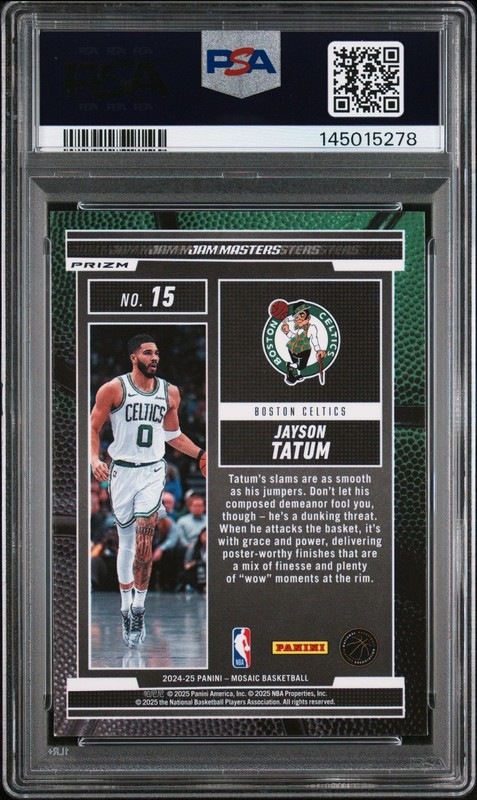 2024-25 Panini Mosaic Jayson Tatum Green Prizm Jam Masters 15 Celtics PSA 9 Mint view 2