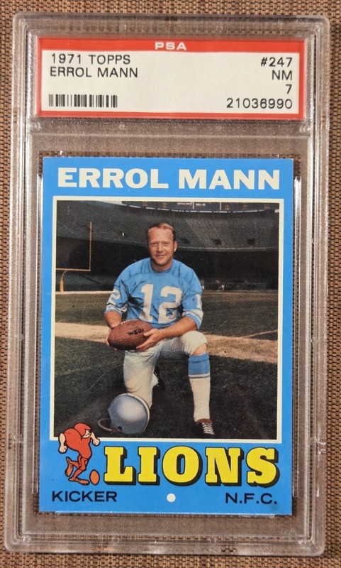 1971 Topps #247 Errol Mann Detroit Lions Vintage Original Football Card PSA 7 NM
