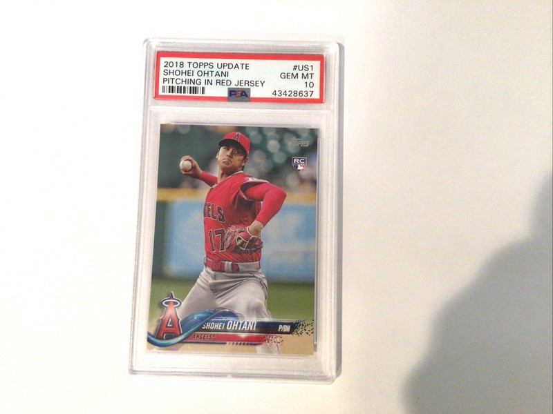 Shohei Ohtani PSA 10 RC Rookie Pitching In Red Jersey 2018 Topps Update Dodgers view 2