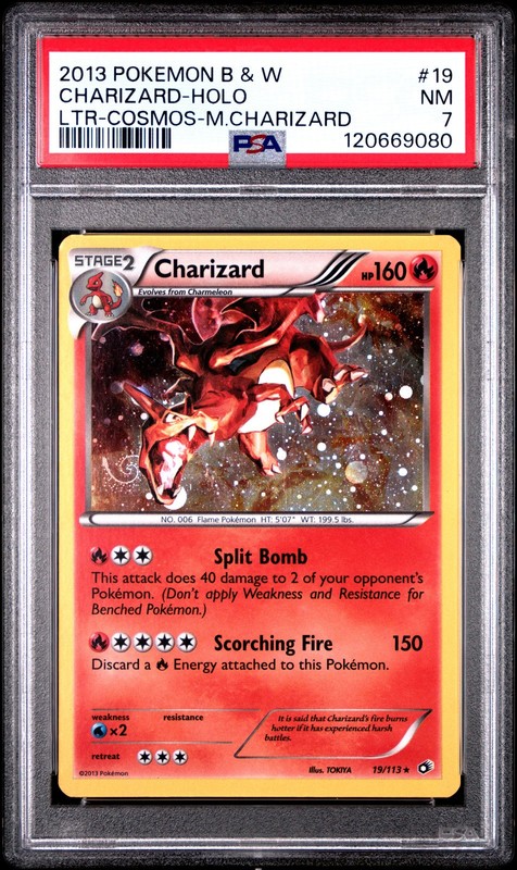 POKEMON LEGENDARY TREASURES CHARIZARD #19 COSMOS HOLO PSA 7 NM #120669080 SWIRL