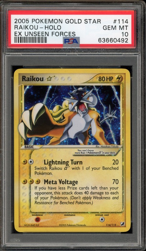Pokemon Raikou Gold Star EX Unseen Forces Holo Ultra Rare #114 PSA 10 Gem Mint