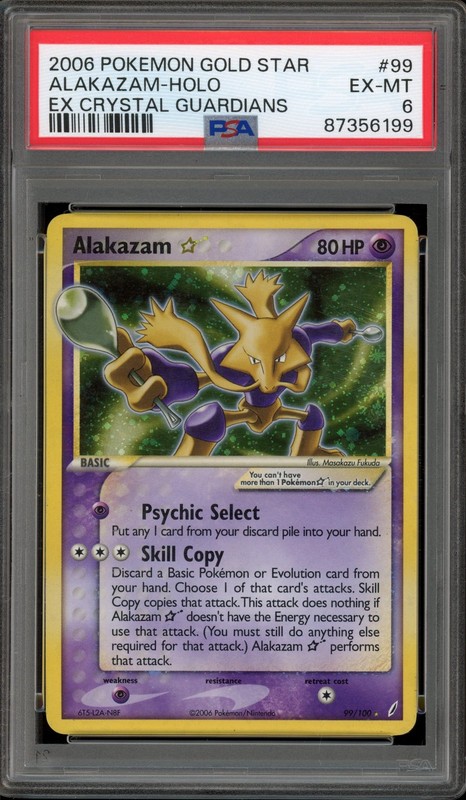 Pokemon Alakazam Gold Star EX Crystal Guardians Holo Ultra Rare #99 PSA 6