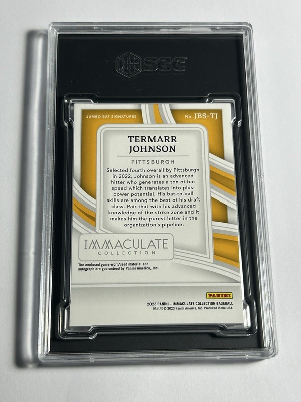 2023 Panini Immaculate Termarr Johnson 1/1 Auto Bat Relic SGC 9.5 view 2