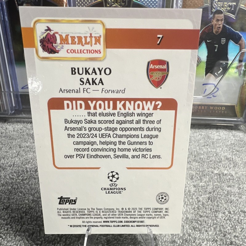2025 Topps Merlin UCC Bukayo Saka Black and White Vintage Refractor /35 Arsenal view 2