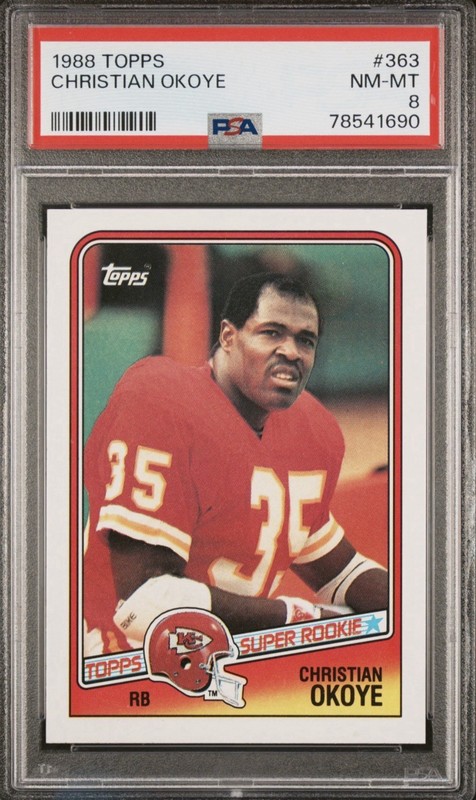 1988 Topps CHRISTIAN OKOYE #363 PSA KANSAS CITY CHIEFS Vtg Football Rookie Card