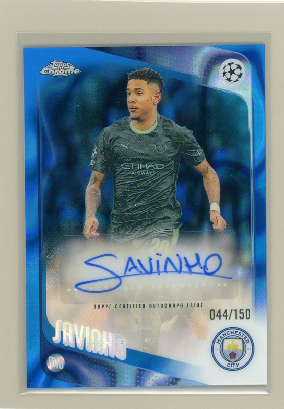 25/26 Topps Chrome UEFA Savinho Blue Refractor Auto /150 Man City view 1