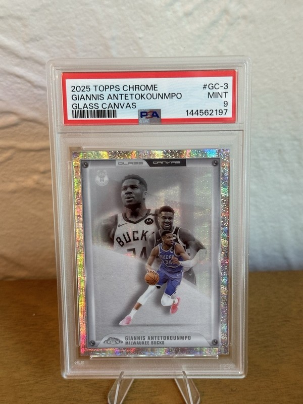 2025-26 Topps Chrome Giannis Antetokounmpo #GC-3 Glass Canvas Case Hit SSP PSA 9