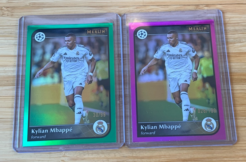 2024-25 Topps Merlin UEFA Kylian Mbappe Green Refractor /99 + Pink /199