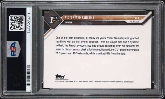 VICTOR WEMBANYAMA * PSA 9 * 2023 TOPPS NOW DRAFT * SPURS 1ST PICK * ROOKIE #D1 view 2